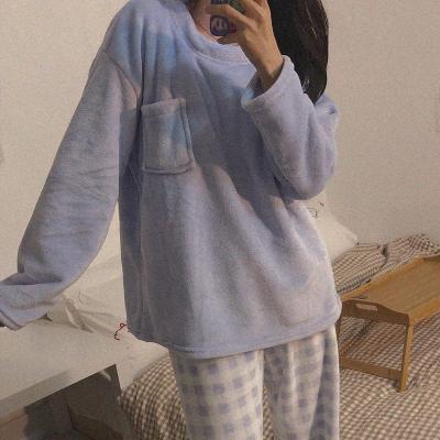 China Factory direct QUICK DRY flannel round neck women's long sleeve pajamas pants for sale