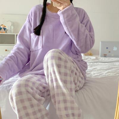 China Wholesale Thermal Coral Flannel Pajama Set Ladies Winter Pajamas for sale