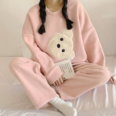 China Winter Thermal Cute Loose Flannel Bear Pajamas Long Sleeve Women for sale