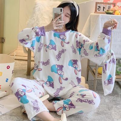 China Winter Thermal Flannel Long Sleeve Pajamas Suit Ladies for sale