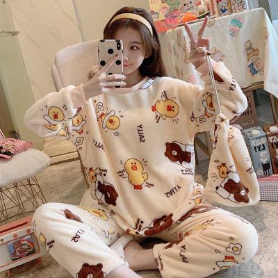 China Winter Flannel Pants Ladies Thermal Long Sleeve Pajamas Two Piece Suit for sale