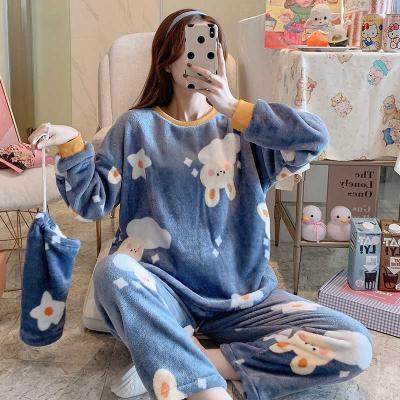 China Thermal Winter Velvet Round Neck Cartoon Pajamas Coral Women for sale