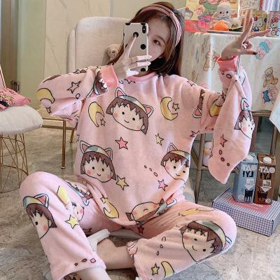 China Coral Cartoon Flannel Winter Factory Direct Wholesale Thermal Fleece Long Sleeve Pajamas Women for sale