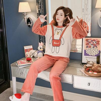 China Factory autumn and winter women's thermal pajamas set cartoon warm long-sleeved female bear flannel animal pajamas for sale