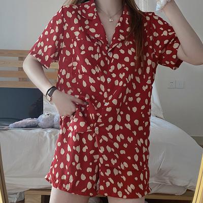 China 2021 new QUICK-DRY ladies style pajamas spring and autumn short sleeve the red flower home service suit for sale