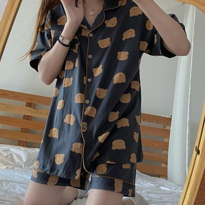 China Wholesale quality cheap price ladies pajamas summer cartoon two-piece home service QUICK DRY cute short sleeve bear head for sale