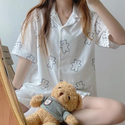 China Hot Sale Factory Price QUICK DRY Custom Printed Cartoon Short Womens Ladies Cute Pajamas Summer Pattern Two Piece Sleeve Home Service for sale