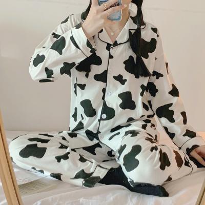 China Hot sale factory price QUICK DRY custom printed cow print ladies pajamas spring and autumn long sleeve two piece home service for sale