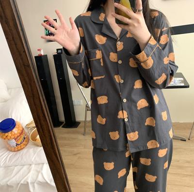 China Hot Sale Factory Price Ladies QUICK DRY High Quality Custom Printed Pajamas Spring And Autumn Gray Bear Long Sleeve Suit Home Service for sale