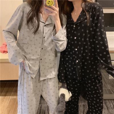 China QUICK DRY hot sale custom printed black smiling cute pajamas lady spring and autumn long sleeve women's casual suit home service for sale