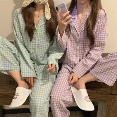 China China Professional Hot Selling Manufacturer QUICK DRY Purple Plaid Print Ladies Pajamas Spring And Autumn Women's Suits And Home Wear for sale