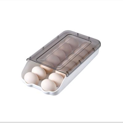 China Stocked Egg Dispenser Automatic Scrolling Plastic Rack With Clear Lid , Stackable Egg Tray For Fridge for sale