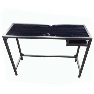 China Simple Tempered Glass Table Top Metal Computer Desk Table for sale