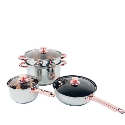 China Sustainable low price 6 pcs stainless steel cookware pot handle cookware set for sale