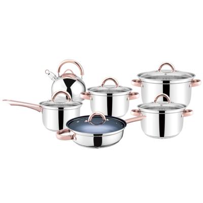 China Sustainable High Quality Thick Stainless Steel Pot Sets Cookware Cooking Set Kitchen Cookware Sets 12 Pcs With Glass Lid for sale