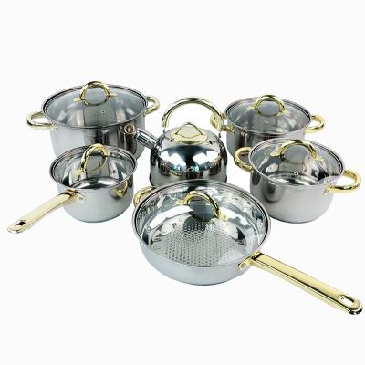 China New product 12pcs stainless steel non-stick soup pot sustainable cookware pot with steam rack cookware set for sale