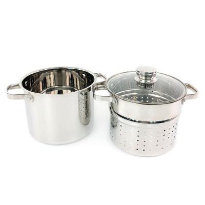 China Custom Factory Direct Lowest Price Stainless Steel Metal Pasta Cooking Pot With Strainer Lid for sale