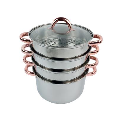 China Sustainable High Quality Stainless Steel Three Layers Large Capacity Noodle Food Cooking Steamer Pot for sale