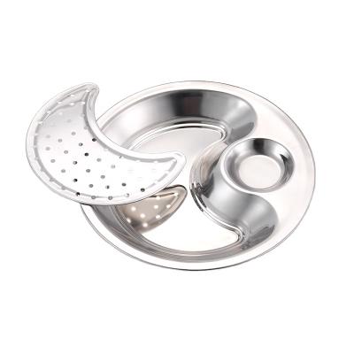 China New Product Sustainable Round Shape Stainless Steel 2 Compartment Dumpling Dish for sale