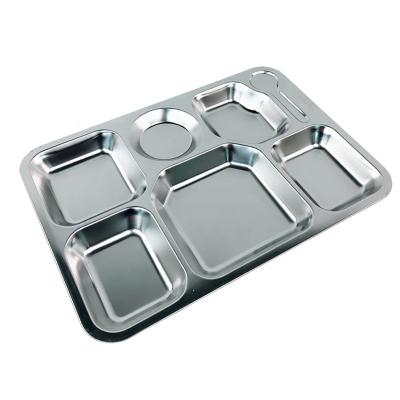 China Eco-Freindly Hot Sale Stainless Steel Plate Food Tray Hotel Rectangular Tray with 7 Grids for sale