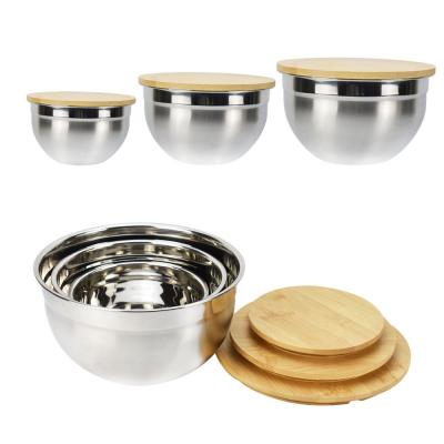 China Factory price viable stainless steel salad bowl wholesale mixing bowls with wooden lids for sale