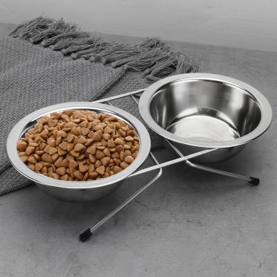 China Viable High Puppy Cat Feeding Drinking Double Dog Bowl Stainless Steel Bowls With Steel Stand Slow Feeder Dog Bowl for sale