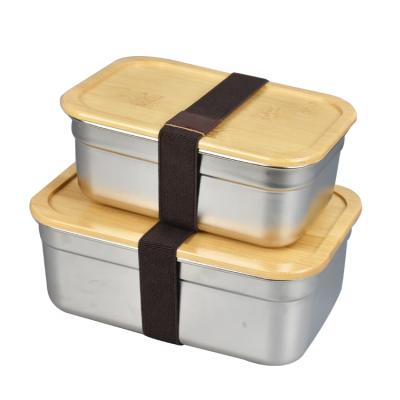 China Freshness Preservation Customized Logo Lids Bento Lunch Box Rectangle 304 Stainless Steel Bamboo Food Container for sale