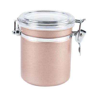 China Freshness Preservation Kitchenware Airtight Lids Stainless Steel Food Canister Sets Storage Container Rose Gold Coffee Pot Tea Canister for sale