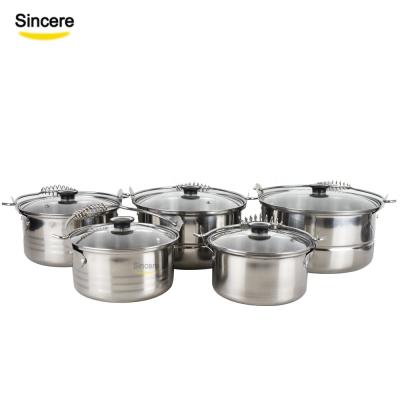 China Stocked 10 pieces of kitchenware cookware set stainless steel pot steamer pot for sale