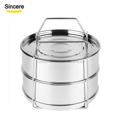 China Sustainable Stainless Steel Food Steamer Insert Pans With Flange Instan Stackable Pot For Pressure Cooker for sale