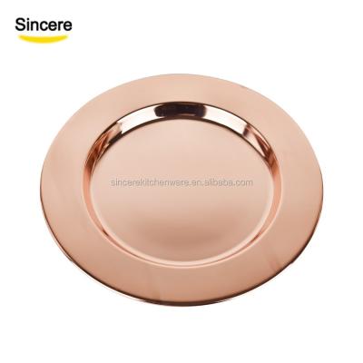 China Sustainable 13inch Wedding Charger Plate Rose Gold Stainless Steel Charger Plate for sale