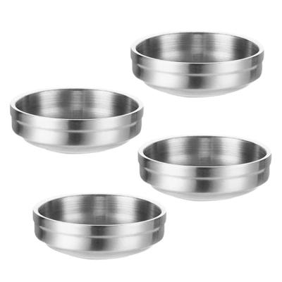 China Viable Square Double Wall Stainless Steel Separator Dried Fruit Household Grid Gravy Sauce Dish Small Sauce Dish for sale