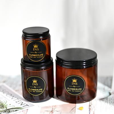 China Home Decor Wholesales Bulk Amber Candle Jars With Lids Empty Candle Jar Package Box 100ml 250ml 500ml Customer Label for sale