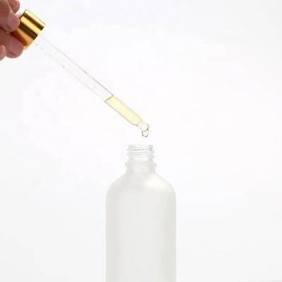 China Unique Personal Care 50ml 100ml Silver Gold Essential Oil Glass Bottle Clear With Dropper Cap Screen Printing for sale