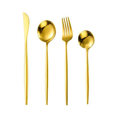 China Sustainable Factory Wholesale Portuguese Wedding Gift Set Gold Plated Stainless Steel Fork Knife Spoon Cutlery Set Food Grade Tableware for sale