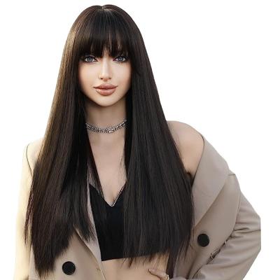 China HAIR ASYLUM U-tip Hair 23 Inch Long Straight Wig With Bangs Hair Dye Black Wig For Women Synthetic Hair for sale