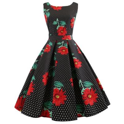 China Women's Breathable Summer Round Neck Sleeveless Slim Printed Vintage Dresses Women Summer for sale