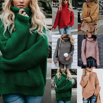 China Breathable Chunky Line Women's Long Sleeve Autumn And Winter Knit Turtle Neck Pullover Sweater for sale