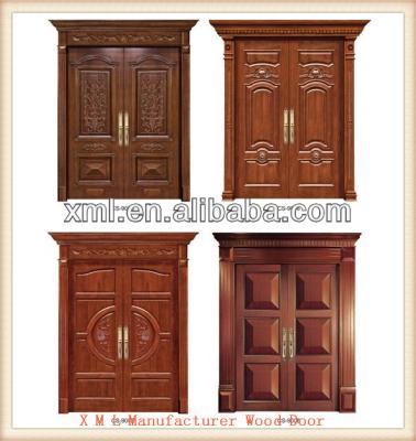 China 100% Luxurious Hot Sale Swing Roll Design Carved Solid Wood Double Door In China for sale