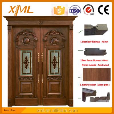 China Solid Wood Swing Double Leaf Entry Door for sale