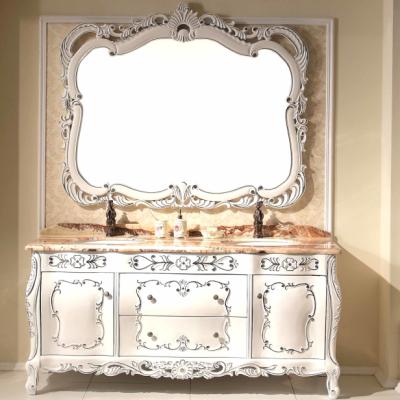 China Solid Wood Color White Hand Caveping Antique Bathroom Cabinet for sale