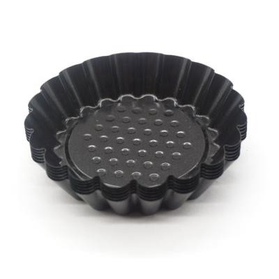 China Viable Black Non-Stick Round Mini Fluted Tart Tins Carbon Steel Quiche Filters Tartlet Mold Muffin Cake Mold for sale