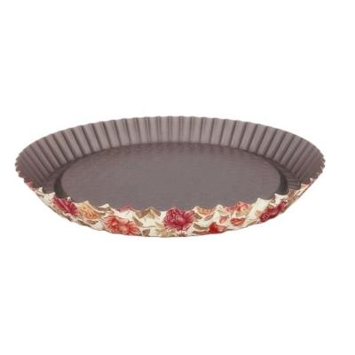 China 11 Inch Carbon Steel Disposable Non Stick Flower Printing Fluted Quiche Pizza Pan Tray With Fixed Bottom Tart Pie Pan for sale