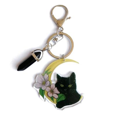 China Bags/Dangling Moon Crystal Key Ring Creative Cute Cat Keychains New Fashion Anti-lost Acrylic Dangling Key Chains for sale