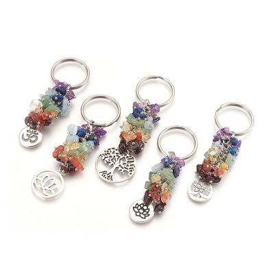 China Modern Luxury Pendant Accessories Crystal Beaded Keychains Ring Natural Gemstone Life Tree Chakra Key Chains Key Chains for sale