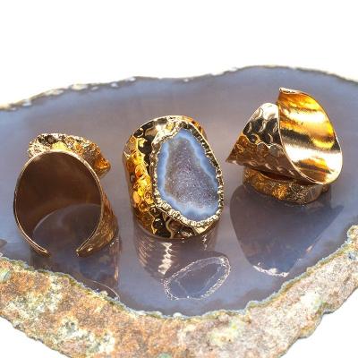 China CLASSIC Luxury Stainless Steel Rings Women Shape Jewelry Gold Plated Opening Rings Natural Agate Adjustable Rings for sale