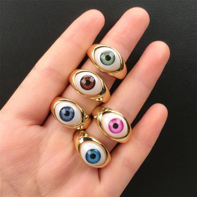 China Vintage Copper Gold Plated Rings Personality Resin Opening Rings Blue Eye Rings For Men And Women for sale