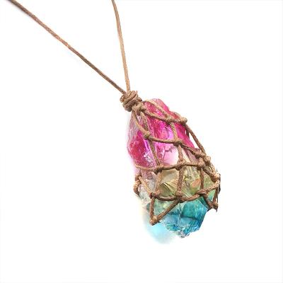 China Wholesale Fashion Crystal Necklace Woven Holder with Chakra Stone Crystal Healing Necklace Pendant for sale