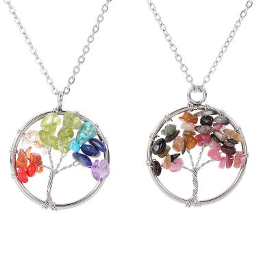 China Fashion Necklaces Natural Stone Pendants Engrave Crystal Necklace Pendants Wire Wrap Gemstone Tree Of Life Pendant for sale