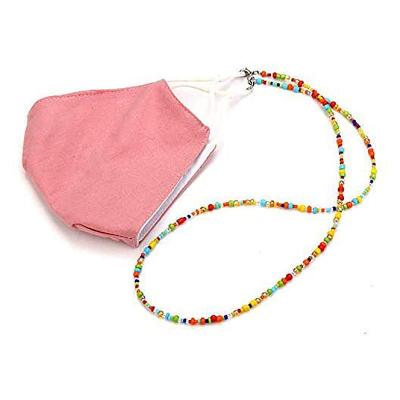 China Colorful Face Hanging Lanyard Holder Hanging Colorful Rice Glass Skid Masks Necklaces Anti Pearl Beaded Chain for sale